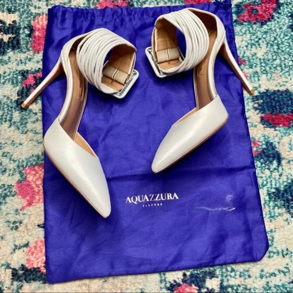 Aquazzura Casablanca 105 White Leather Pointed Toe Pumps - Picture 4 of 15